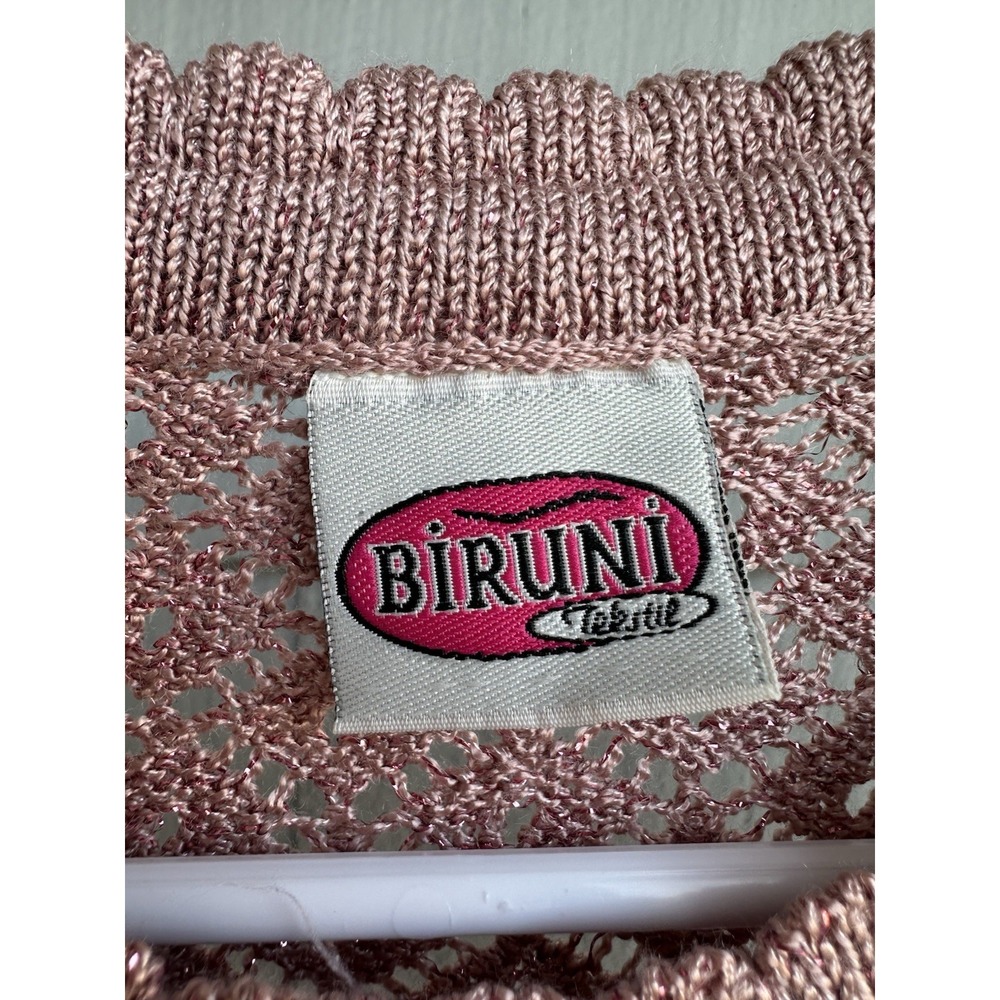 Biruni Retro Pink Lace Knit Cardigan Pearl‎ Detail Short Sleeve Small - Picture 3 of 10